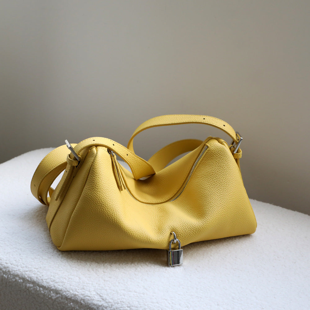 Soft Leather Pillow Box Bag for Women Minimalist Commuter Shoulder Crossbody Handbag, Niche Textured Purse with Versatile Everyday Style
