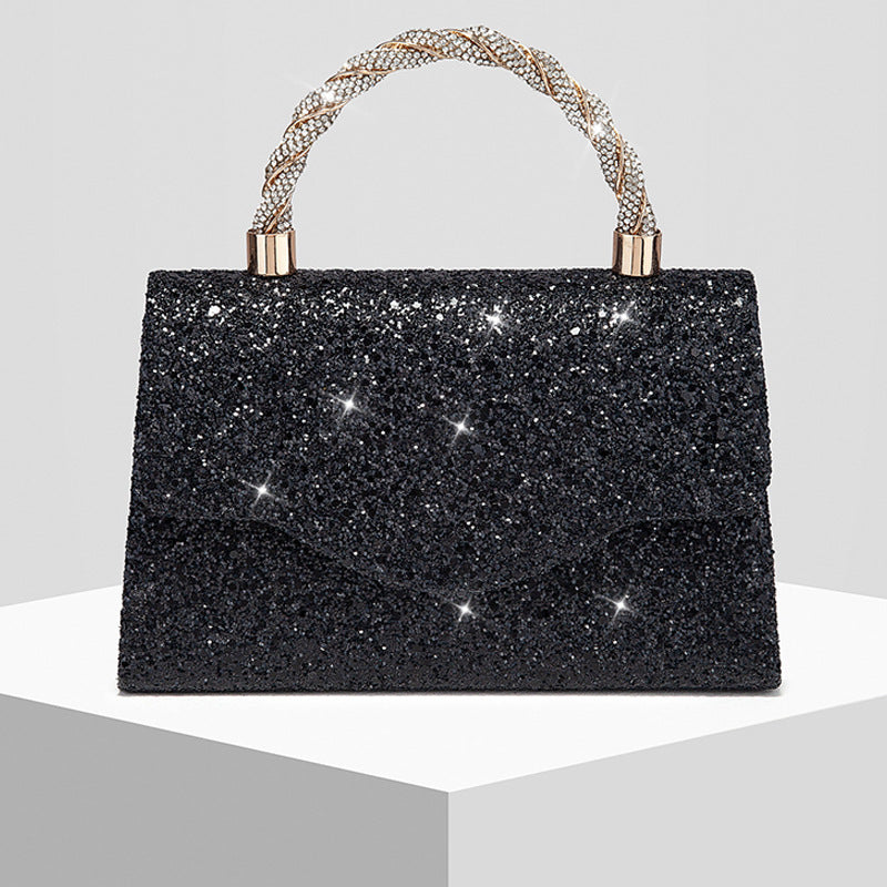 Sequin Embellished Evening Clutch for Women, New Sparkly Formal Gown Banquet Top Handle Purse, Elegant Wedding Party Handbag for Ladies