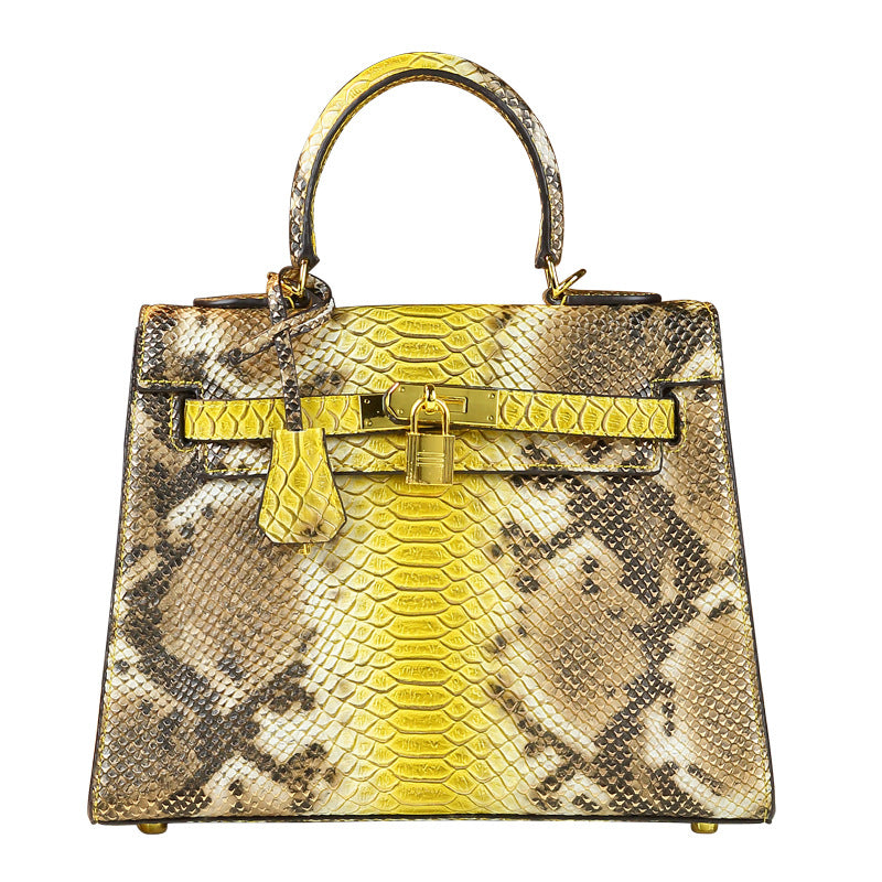 New Arrival Snake-Effect Kelly-Inspired Business Commuter Bag for Women, A Large Capacity Vintage Top-Handle Crossbody Handbag with Premium Design, Perfect for Moms