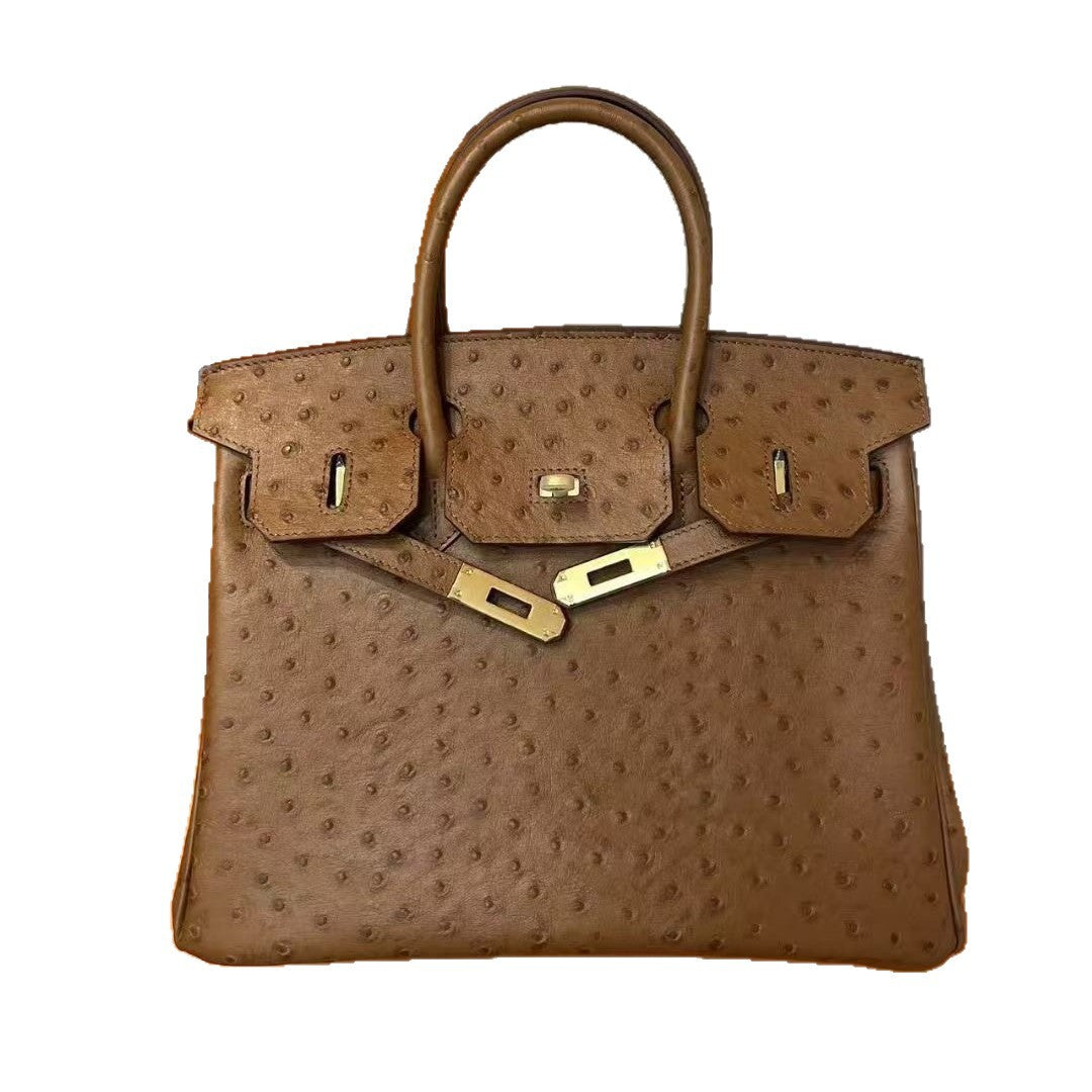 Premium Ostrich-Embossed Birkin-Inspired Tote Bag for Women, Top-Layer Cowhide Leather with Spacious Large Capacity, Casual Top-Handle Handbag for Everyday Style