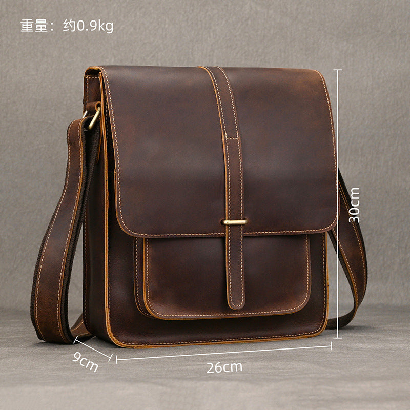 New Premium Genuine Leather Crossbody Shoulder Bag, Top Layer Cowhide Large Capacity Sling Pouch, Casual Work Bag for Men