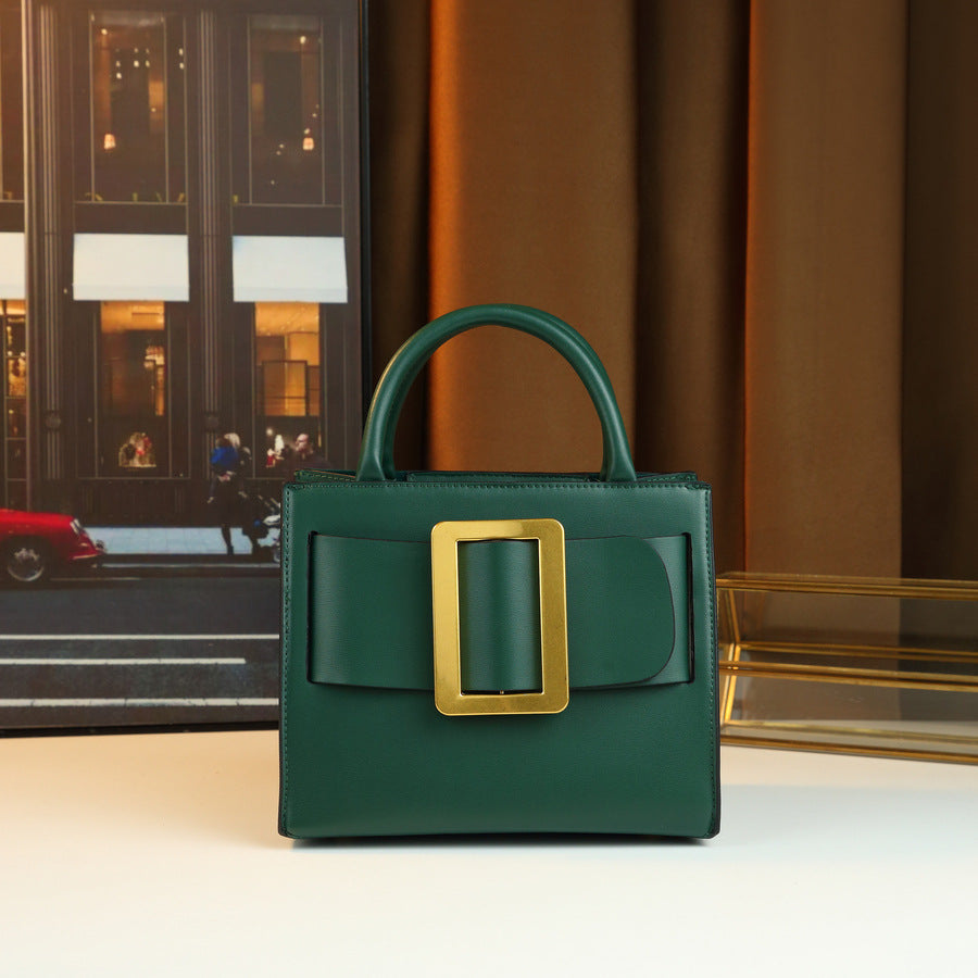 Square Buckle Mini Bag for Women Niche Designer Top Handle Purse, Premium Solid Color Shoulder Crossbody Handbag with Elegant Hardware Accent