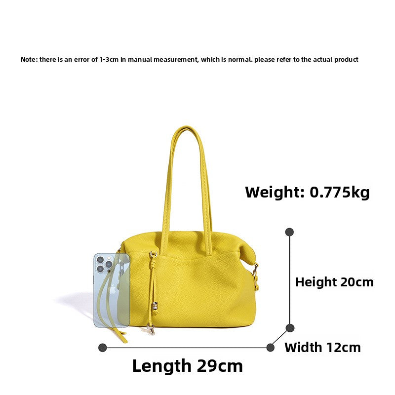Niche Korean Style Genuine Leather Commute Bag, Premium Large Capacity Shoulder Crossbody Top Handle Purse, Versatile Handbag for Women