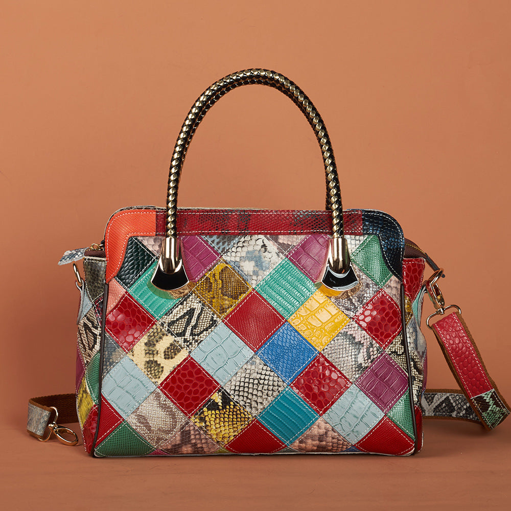 Genuine Leather Snakeskin Handmade Handbag for Women, Trendy Crossbody Top Handle Purse, Versatile Multi-Functional Shoulder Bag for Ladies