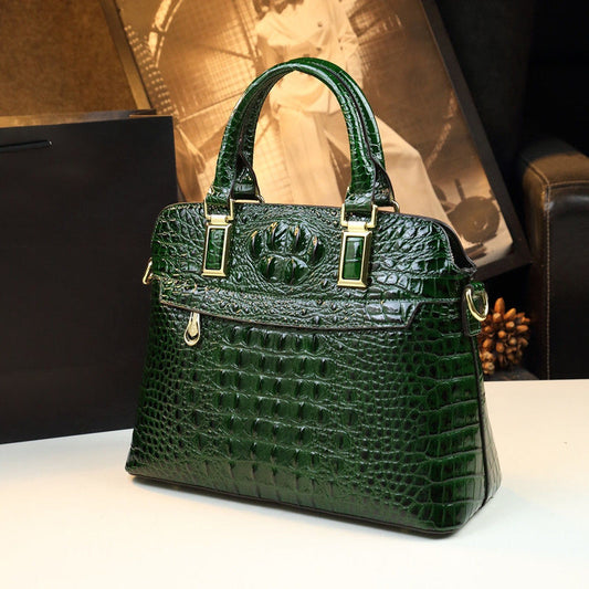 New Arrival Croc-Effect Genuine Leather Mom Bag for Women, A High-End Top-Handle Shoulder Handbag with Elegant Premium Design, Perfect for Middle-Aged Moms