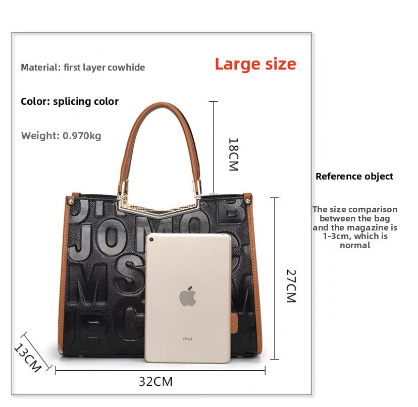 Genuine Cowhide Letter Handbag for Women, New Trendy Large Capacity Shoulder Crossbody Top Handle Purse, Fashionable Everyday Bag for Ladies