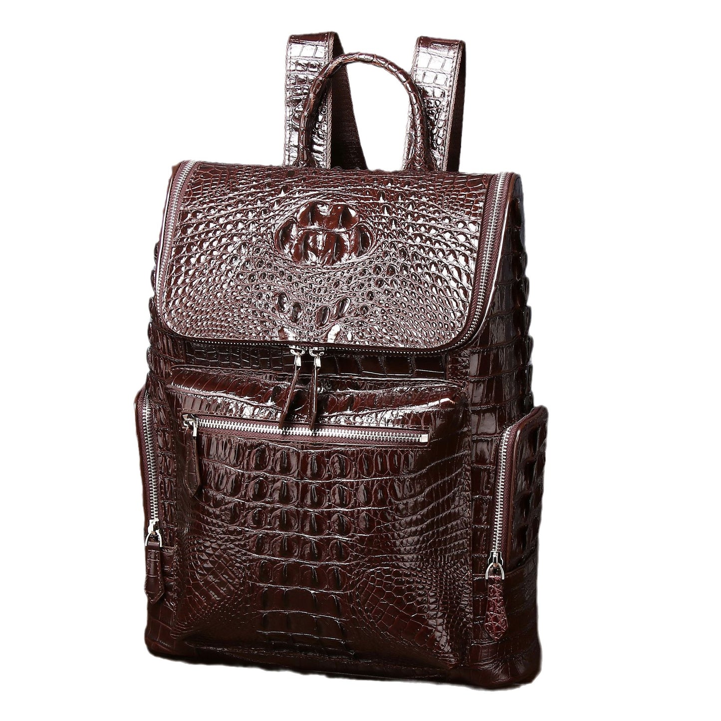 New Arrival Classic Brown Croc-Effect Backpack for Men, A Large Capacity Casual Travel Daypack Perfect for Outdoor & Everyday Use