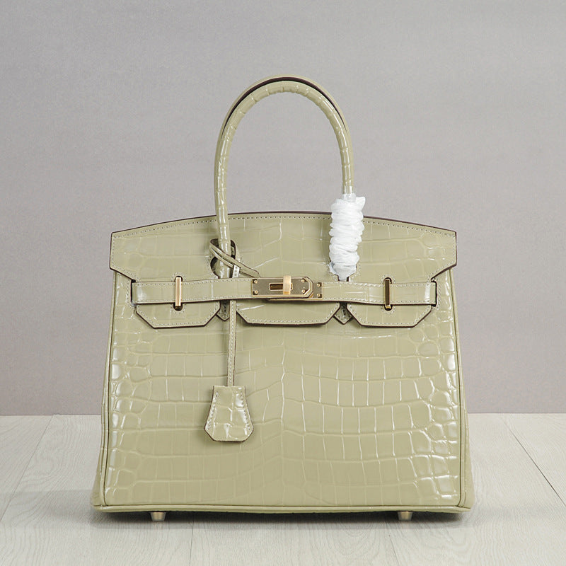 Genuine Leather Crocodile-Embossed Birkin-Style Bag for Women, New Large Capacity Commute Top Handle Shoulder Crossbody Purse, Fashionable Versatile Handbag for Ladies