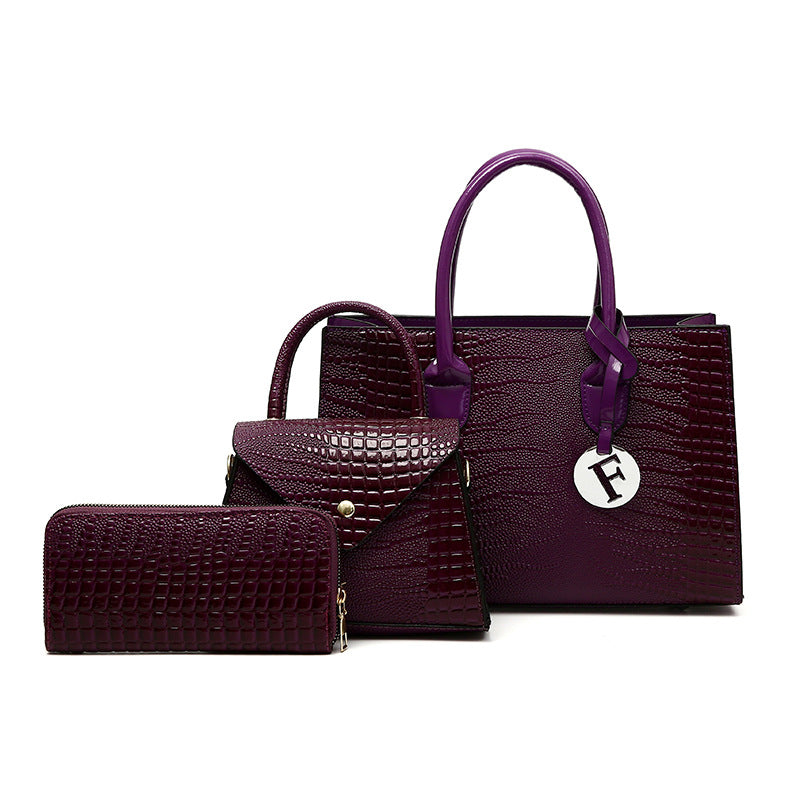 New Arrival Croc-Effect 3-Piece Handbag Set for Women, A Fashionable Top-Handle Crossbody Commuter Tote with Matching Wallet & Pouch, Perfect Everyday Set