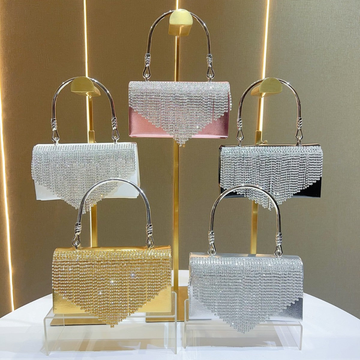 Elegant Rhinestone Tassel Luxury Evening Bag for Women, A Sparkly Crossbody Top-Handle Handbag Perfect for Cheongsam Formal Dresses Banquets & Special Occasions