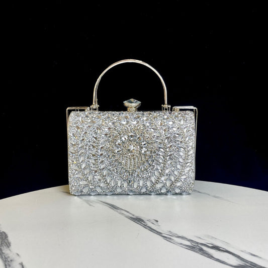 Women's Sparkly Small Square Evening Bag, Rhinestone-Embellished Top-Handle Crossbody Shoulder Purse for Banquet & Party