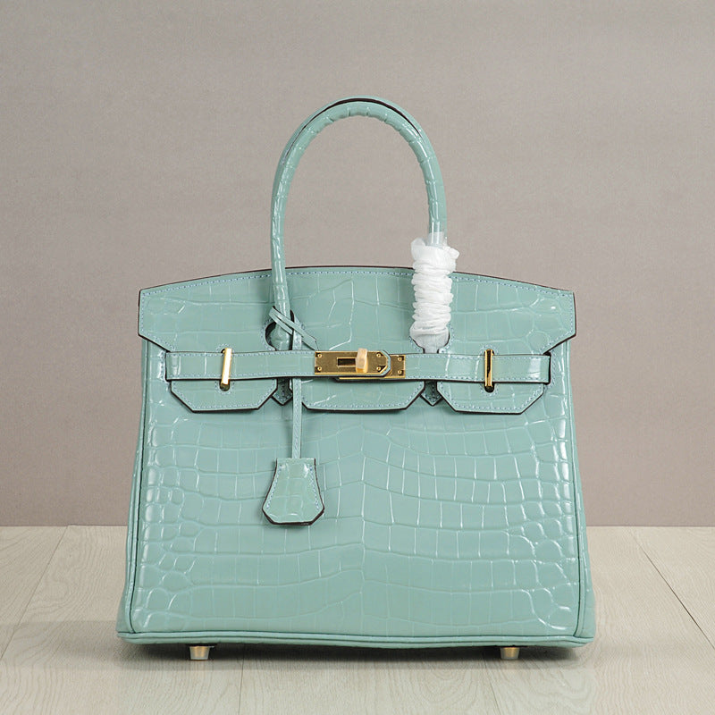 Genuine Leather Crocodile-Embossed Birkin-Style Bag for Women, New Large Capacity Commute Top Handle Shoulder Crossbody Purse, Fashionable Versatile Handbag for Ladies