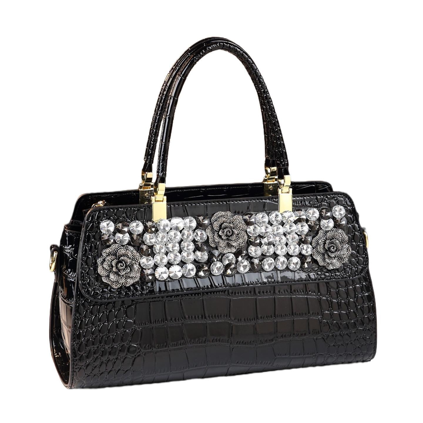 New Arrival 2026 Rhinestone-Embellished Croc-Effect Mom Bag for Women, An Elegant Large Capacity Shoulder Crossbody Top-Handle Handbag with Premium Design