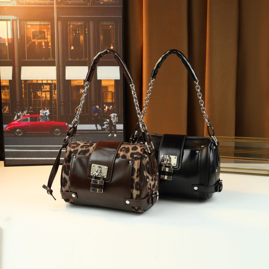 Vintage Biker Lock Stud Tote Bag for Women Large Capacity Shoulder Crossbody Handbag, Edgy Hardware Purse with Versatile Style