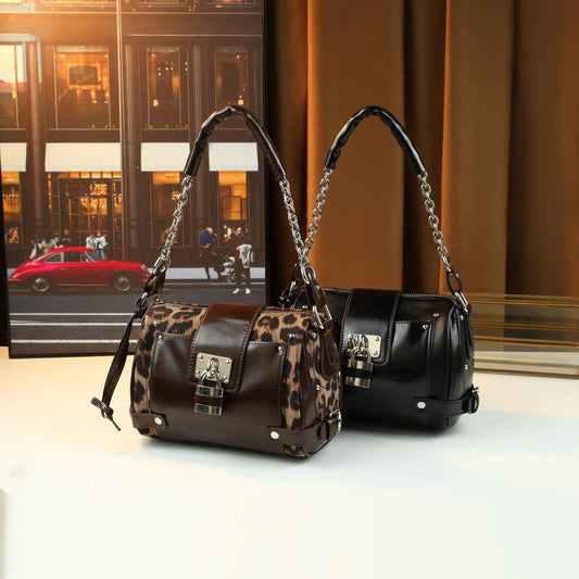 Vintage Biker Lock Stud Tote Bag for Women Large Capacity Shoulder Crossbody Handbag, Edgy Hardware Purse with Versatile Style