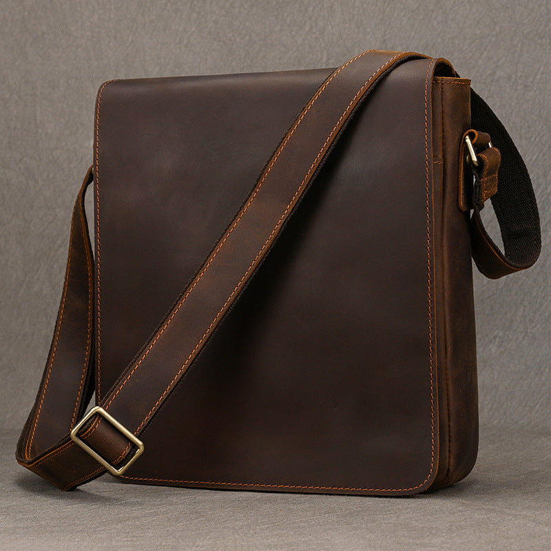 New Premium Genuine Leather Crossbody Shoulder Bag, Top Layer Cowhide Large Capacity Sling Pouch, Casual Work Bag for Men