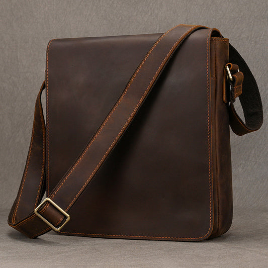 New Premium Genuine Leather Crossbody Shoulder Bag, Top Layer Cowhide Large Capacity Sling Pouch, Casual Work Bag for Men