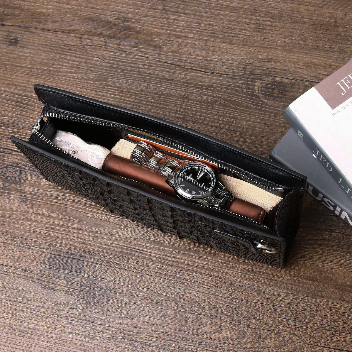 New Arrival Croc-Effect Large Multi-Functional Clutch for Men, A Spacious Business Handheld Bag with Underarm Carry & Document Organizer