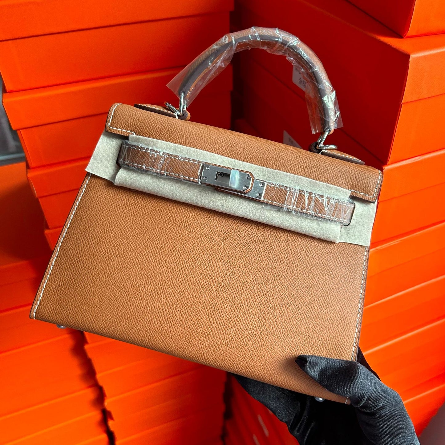 Genuine Leather Palm Texture 2nd Gen Kelly-Style Bag for Women, New Mini Birkin-Style Top Handle Crossbody Purse, Premium Trendy Handbag for Ladies