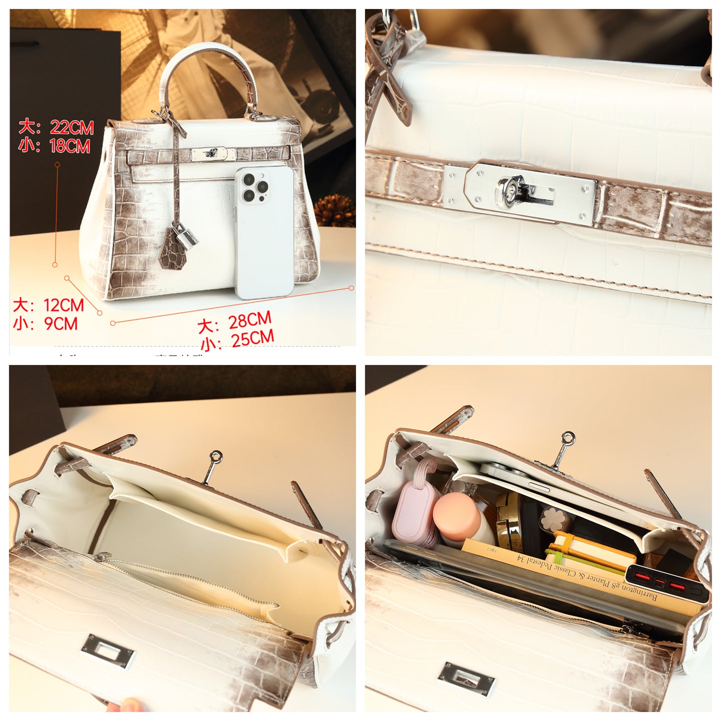 New Arrival Kelly-Inspired Croc-Effect Leather Bag for Women, A Minimalist Soft Leather Top-Handle Shoulder Crossbody Handbag with Urban Elegant Design