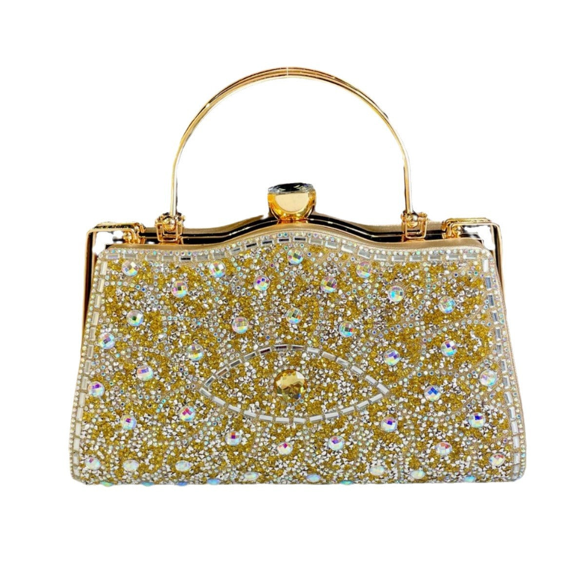 Women's Rhinestone-Embellished Evening Clutch, Exquisite Cheongsam Banquet Handbag with Top Handle, Glamorous Crystal Purse for Formal Events
