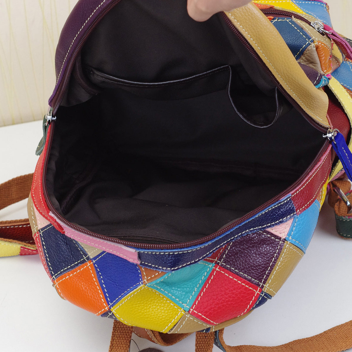 Genuine Top Layer Cowhide Colorful Color Block Backpack for Women, New Arrival Handmade Casual Travel Daypack, Designer Leather Bag for Ladies