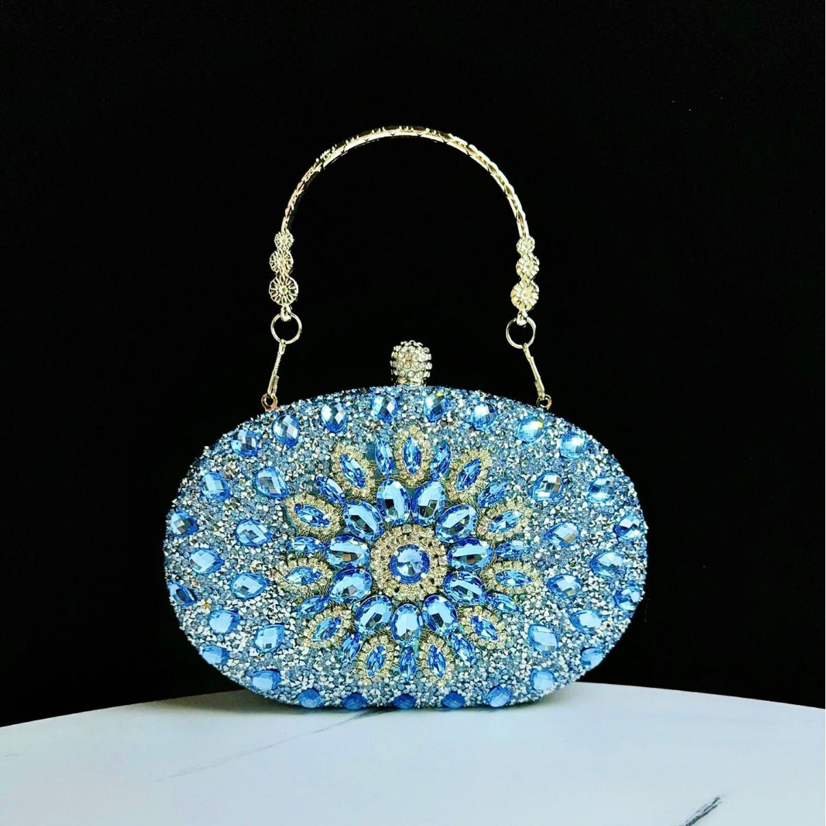 Dazzling Rhinestone Sunflower Egg-Shaped Clutch for Women, A Full Crystal Small Crossbody Bag Perfect for Cheongsam Formal Dresses Banquets & Special Occasions