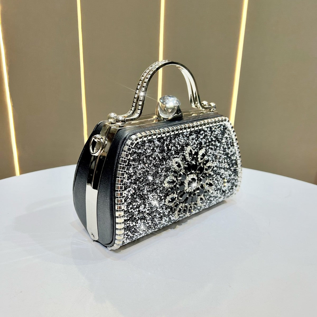 Dazzling Full Rhinestone Evening Clutch for Women, A Sparkly Crystal-Embellished Top-Handle Crossbody Shoulder Bag, Perfect for Cheongsam Banquets Weddings & Special Occasions