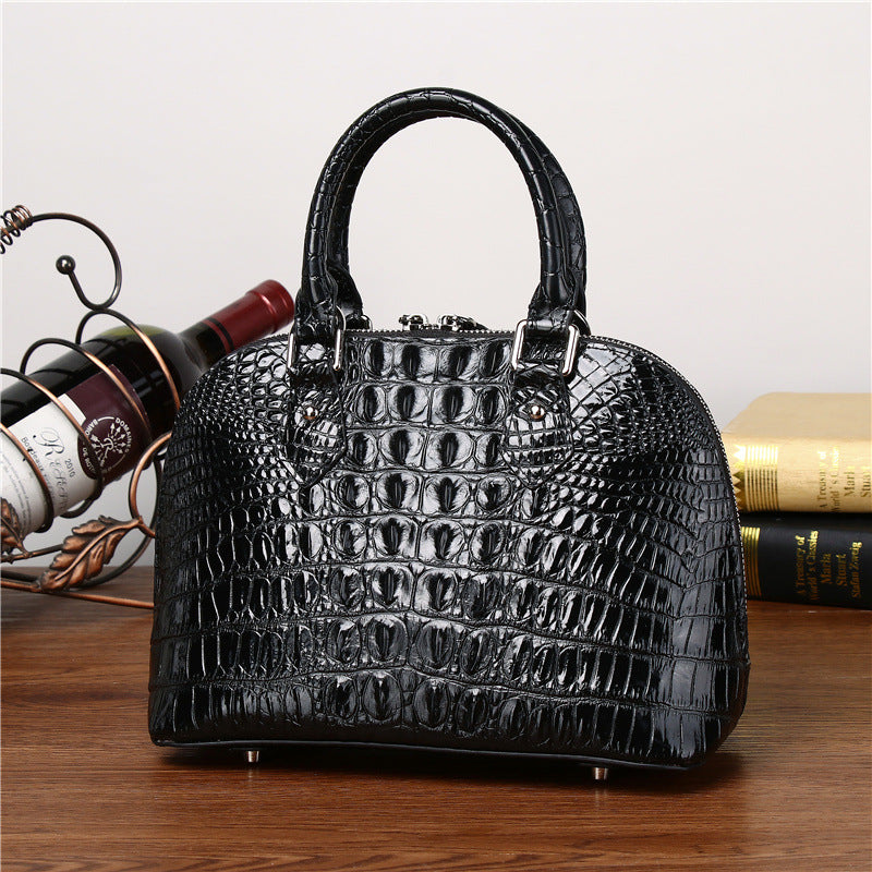 New Arrival Croc-Effect Genuine Leather Shell Tote Bag for Women, A Large Capacity Business Shoulder Crossbody Handbag with Trendy Top-Handle Design