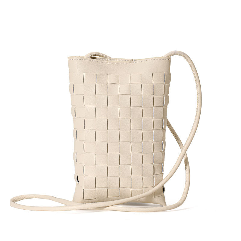Genuine Leather Woven Vertical Phone Crossbody Bag for Women, New Niche Designer Mini Purse, Versatile Small Shoulder Bag for Ladies