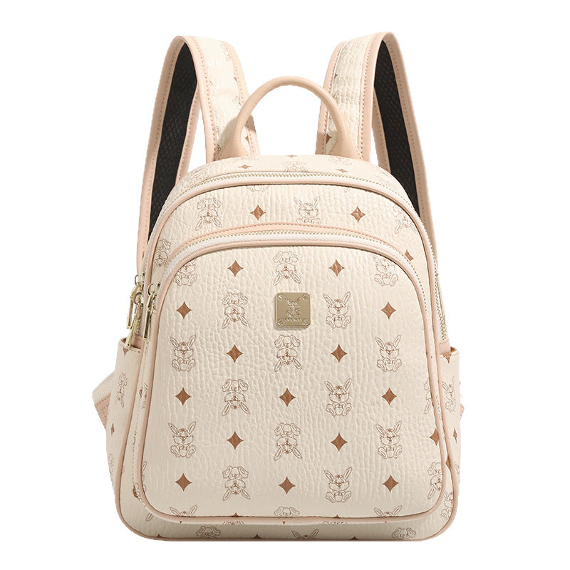 Genuine Soft Leather Large Capacity Backpack for Women, New Trendy Printed Travel Commute Daypack, Casual Everyday Bag for Ladies
