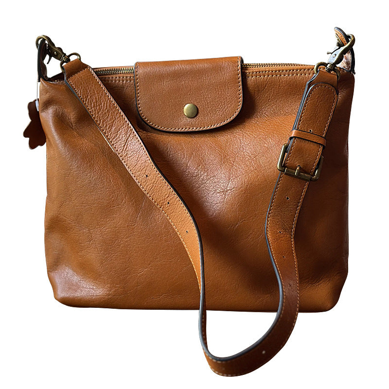 Genuine Vegetable-Tanned Cowhide Shoulder Crossbody Bag for Women, Vintage Minimalist Casual Large Capacity Dumpling Purse, Premium Leather Handbag for Ladies