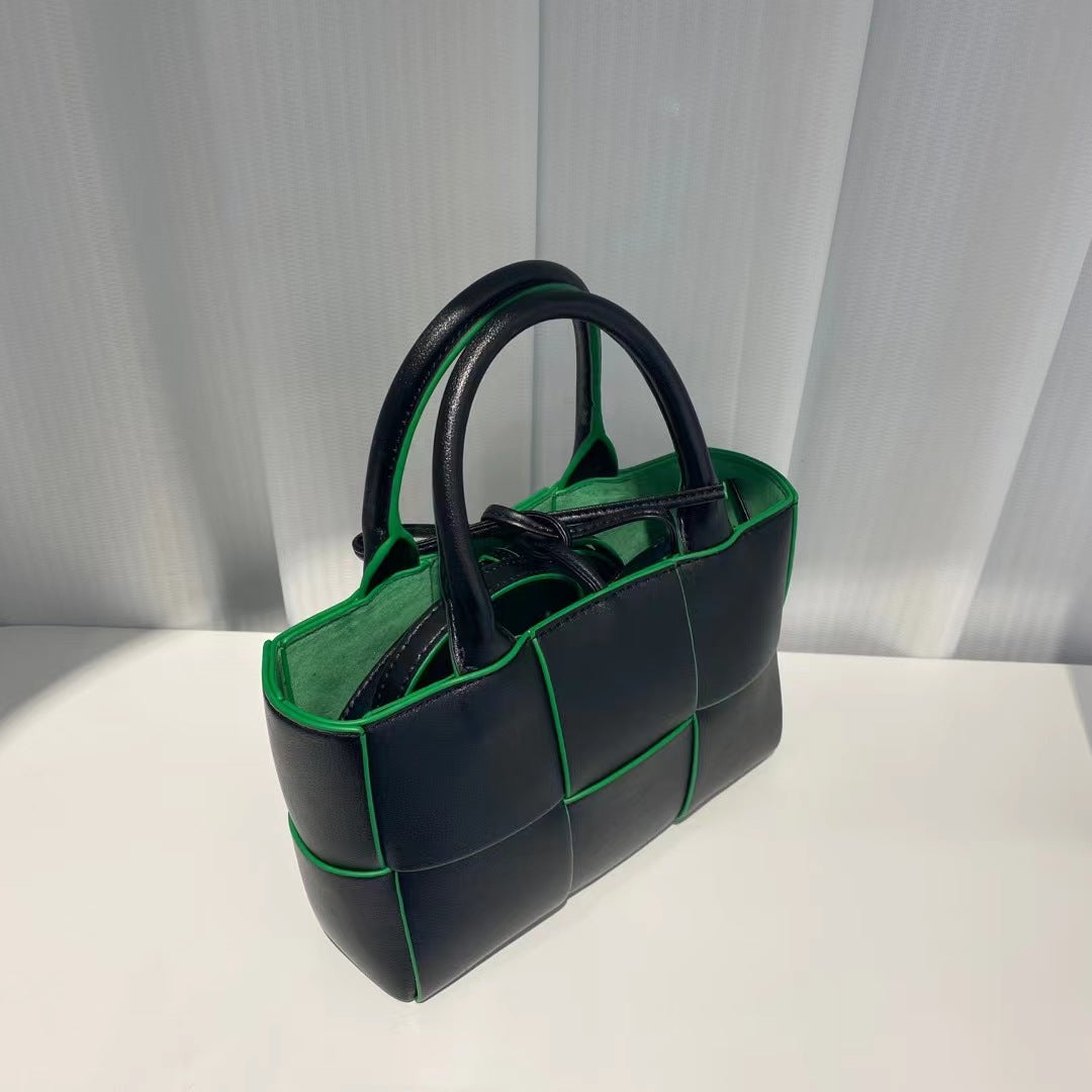 New Genuine Leather Woven Shoulder Bag for Women, Fashion Cowhide Crossbody Purse with Top Handle, Versatile Underarm Bag for Daily Use