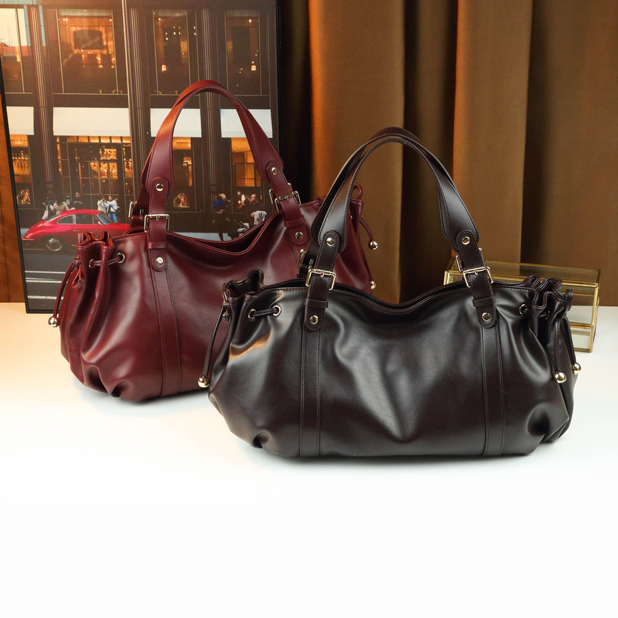 New Arrival Pleated Drawstring Tote Bag for Women, A Large Capacity Shoulder Top-Handle Handbag with Solid Color Design, Perfect for Travel & Everyday