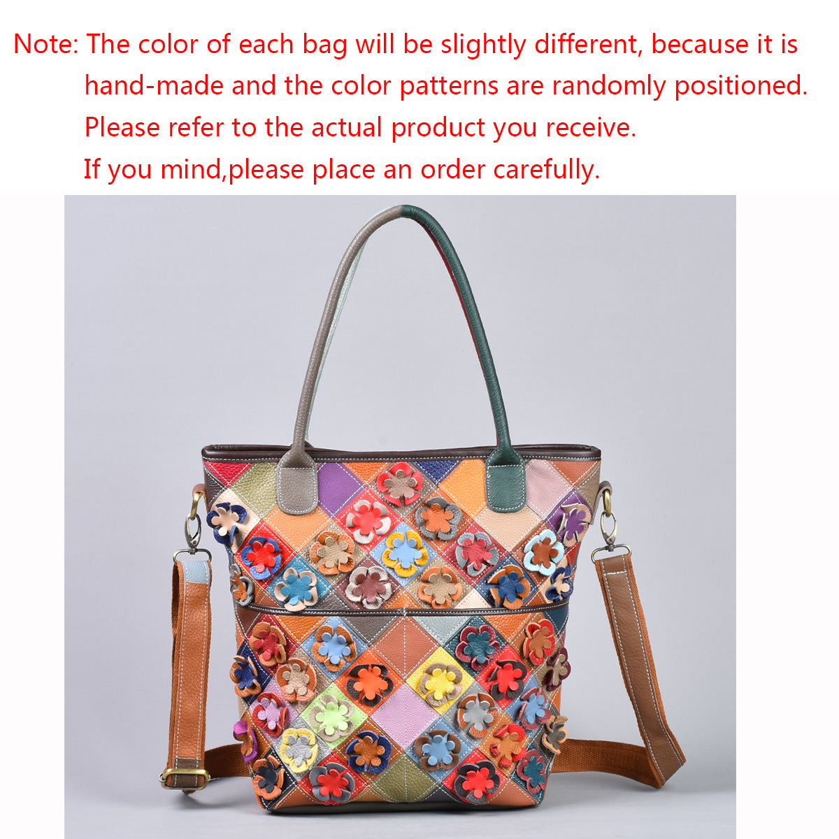 New Floral Patchwork Top Layer Cowhide Bag, European Handmade Unique Shoulder Crossbody Tote Purse, Stylish Handbag for Women