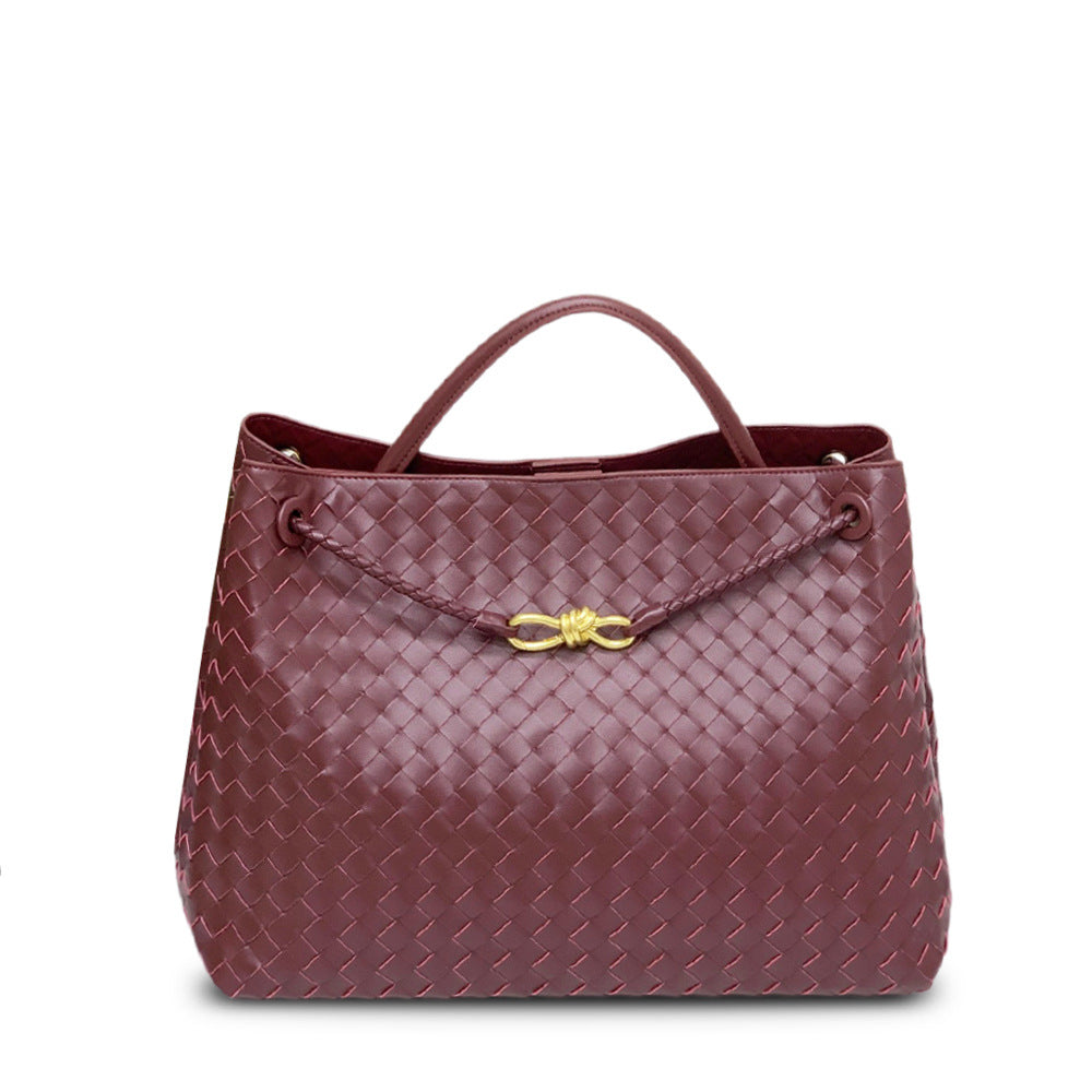 Large capacity 45CM leather woven figure-of-eight rope buckle portable underarm bag  fashion shoulder messenger bag bag women