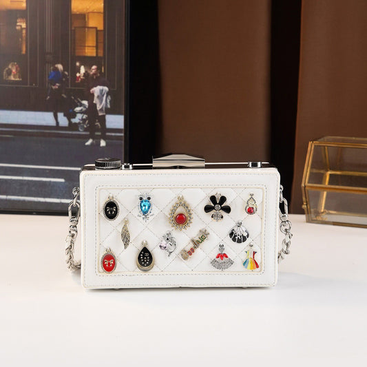 Gemstone Embellished Clasp Mini Square Bag for Women Korean Style Quilted Shoulder Crossbody Purse with Trendy Jewelry Accent