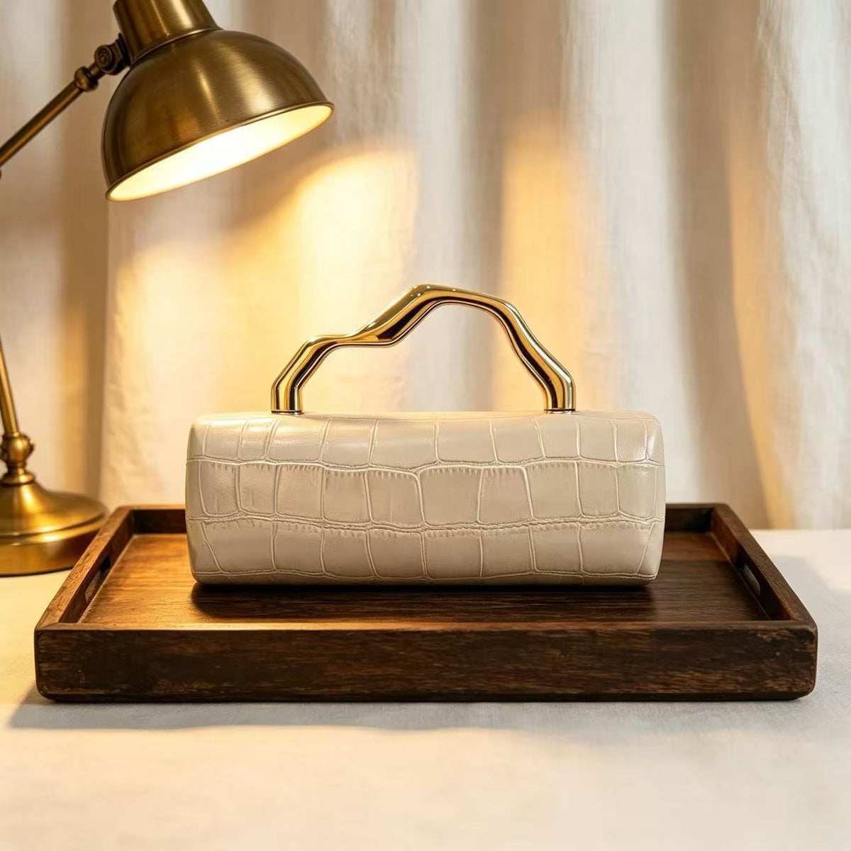 PU Crocodile-Embossed Evening Clutch for Women, New Irregular Top Handle Shoulder Crossbody Bag, Light Luxury Unique Gown Purse for Ladies