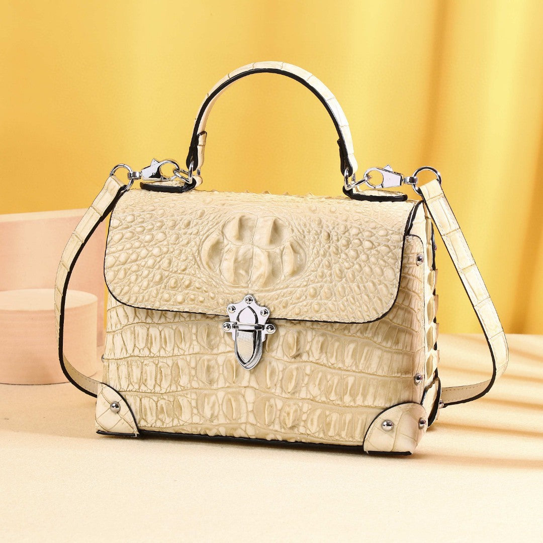 New Arrival Croc-Effect Genuine Leather Box Bag for Women, A Small Square Doctor Shoulder Crossbody Handbag with Large Capacity & Fashionable Design, Perfect Everyday Purse