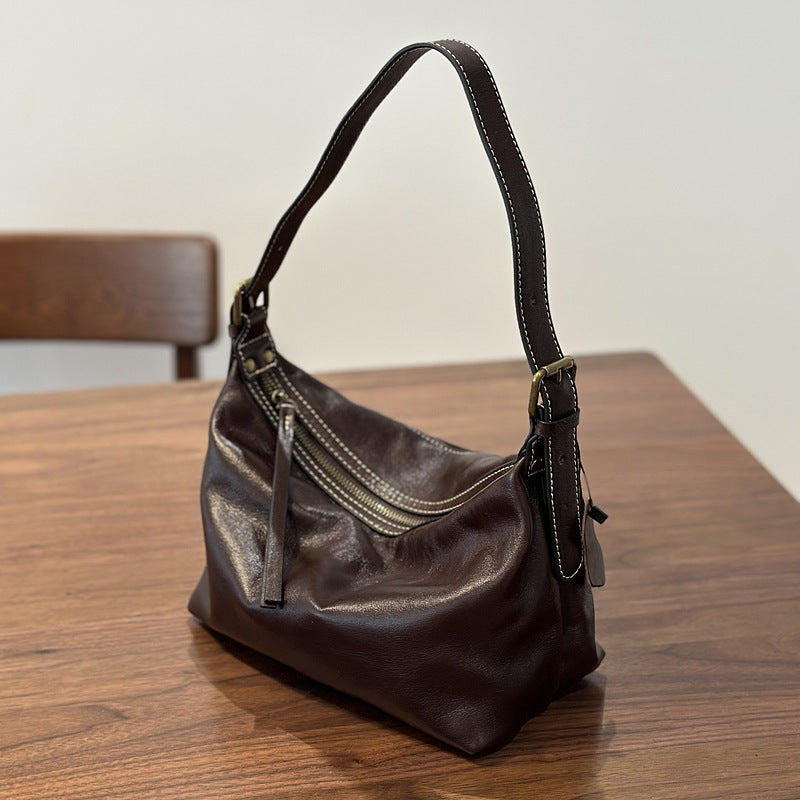Genuine Vegetable-Tanned Top Layer Cowhide Bag for Women, New Spring Shoulder Crossbody Underarm Purse, Minimalist Chic Commute Handbag for Ladies