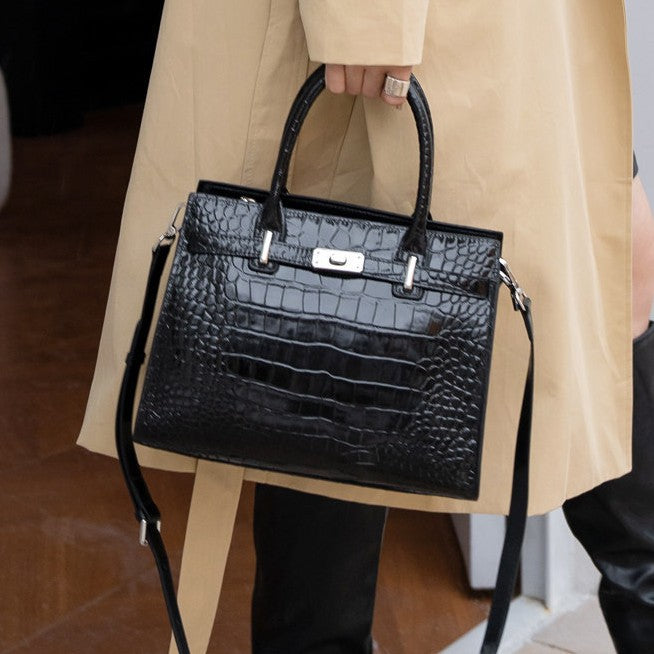 Chic Croc-Embossed Birkin-Inspired Tote Bag for Women, Premium Genuine Leather Top-Handle Crossbody Shoulder Handbag with Fashionable Design, Everyday Purse