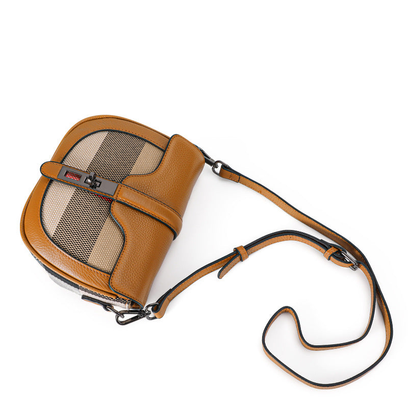 Trendy Plaid Saddle Bag in Genuine Cowhide, Premium Fashionable Crossbody Shoulder Purse for Women