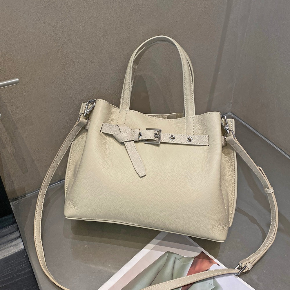 Genuine Togo Top Layer Cowhide Large Capacity Tote Bag for Women, New Soft Leather Crossbody Shoulder Purse, Minimalist Everyday Handbag for Ladies