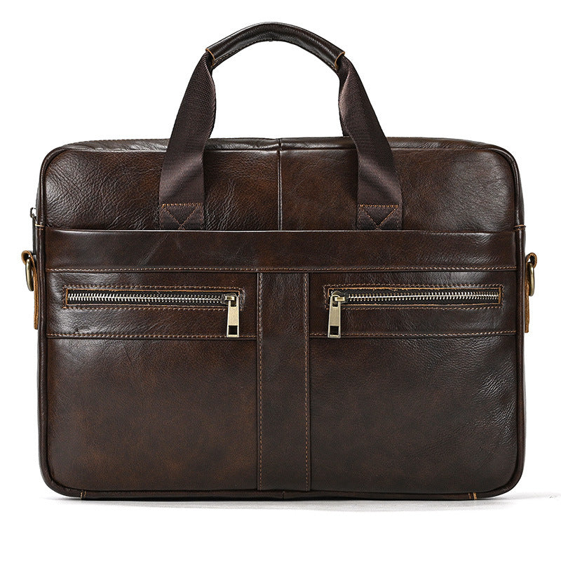 Genuine Top Layer Cowhide Business Briefcase for Men, Fashionable Laptop Shoulder Crossbody Commute Bag, Premium Leather Work Bag for Gentlemen
