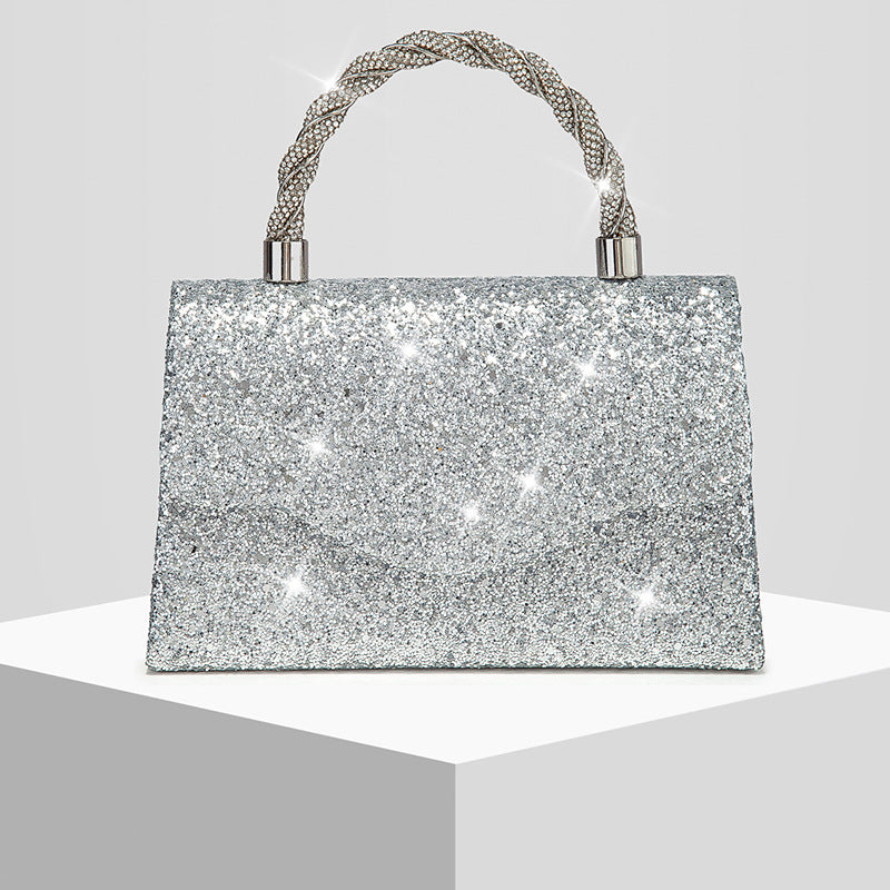 Sequin Embellished Evening Clutch for Women, New Sparkly Formal Gown Banquet Top Handle Purse, Elegant Wedding Party Handbag for Ladies