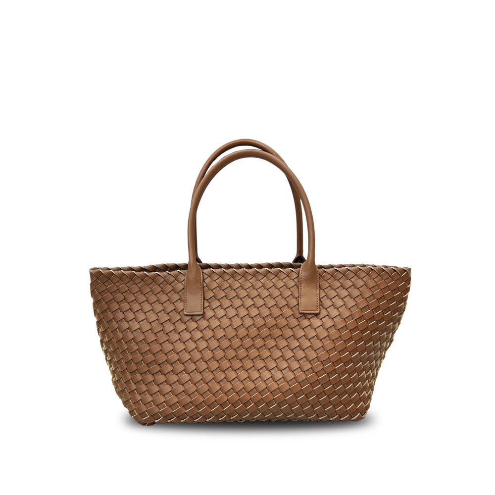 Leather woven vegetable basket cowhide tote large capacity underarm hand bag female
