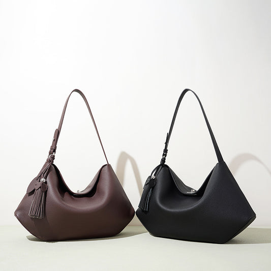 Large Capacity Vintage Cowhide Work Tote, Versatile Fashionable Top Handle Shoulder Handbag, Premium Leather Bag for Women
