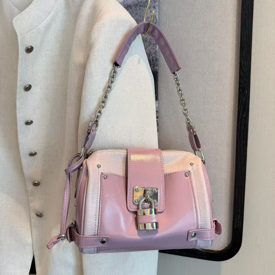 Vintage Biker Lock Stud Tote Bag for Women Large Capacity Shoulder Crossbody Handbag, Edgy Hardware Purse with Versatile Style