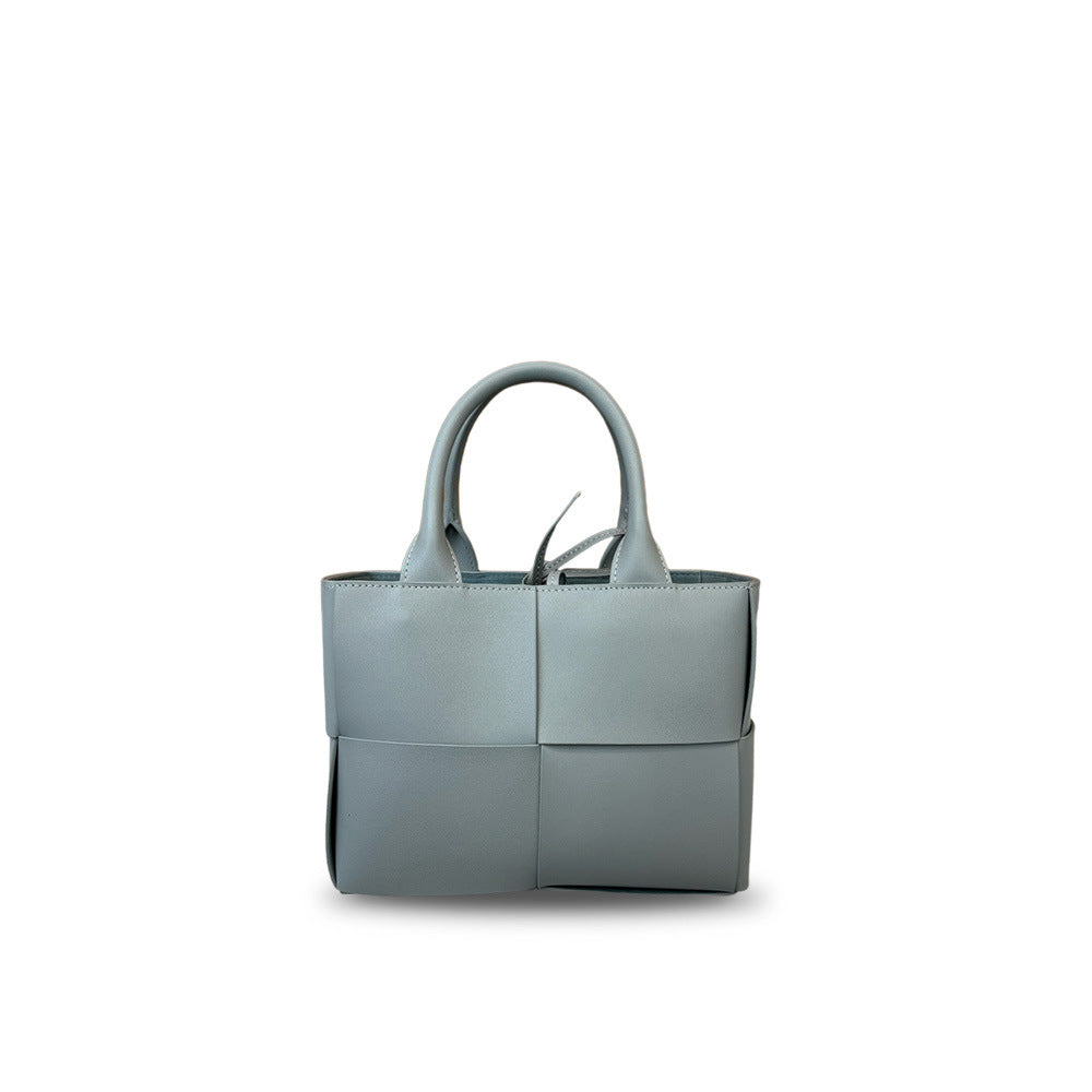 New Genuine Leather Woven Tote Bag for Women, Small Cowhide Shoulder Handbag, Fashion Crossbody Purse with 4-Compartment Design