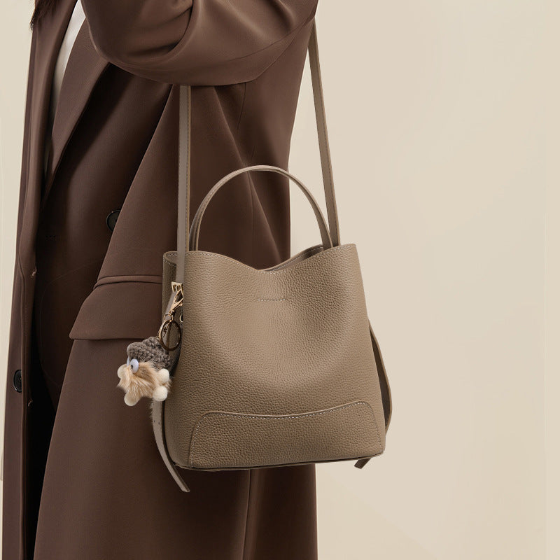 Genuine Top Layer Cowhide Bucket Bag for Women, New Large Capacity Shoulder Crossbody Top Handle Purse, Premium Versatile Mom Handbag for Ladies